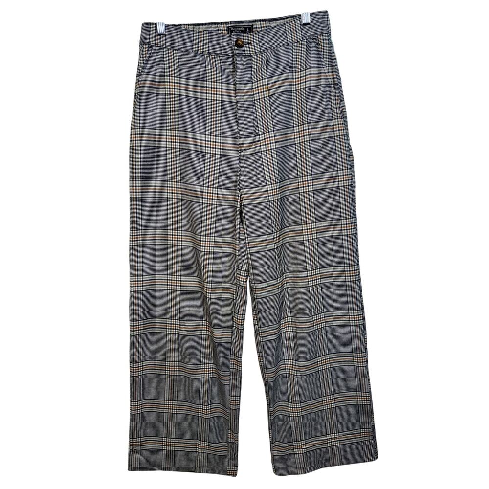 Abercrombie & Fitch Gray Plaid Tailored Wide Leg Dress Pants Trousers Womens S